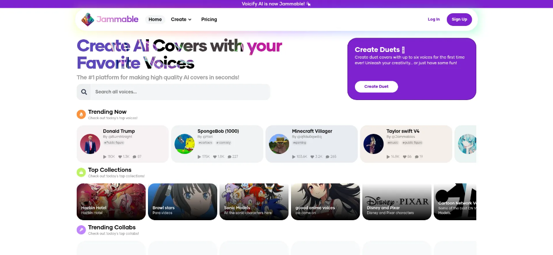 Jammable: a platform for Al music covers, personalized by choosing the singer's voice or style