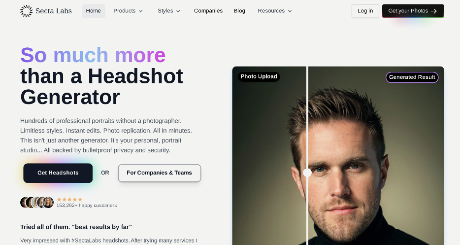 Secta Labs: AI Headshot Generation Platform for Rapidly Generating High-Quality Professional Portraits
