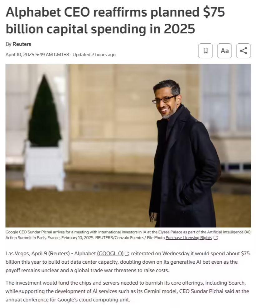 eb75cf41j00suhfrc002hd000mt00rfp 谷歌重申今年 750 亿美元资本支出计划:斥巨资购买芯片、服务器,持续押注生成式 AI