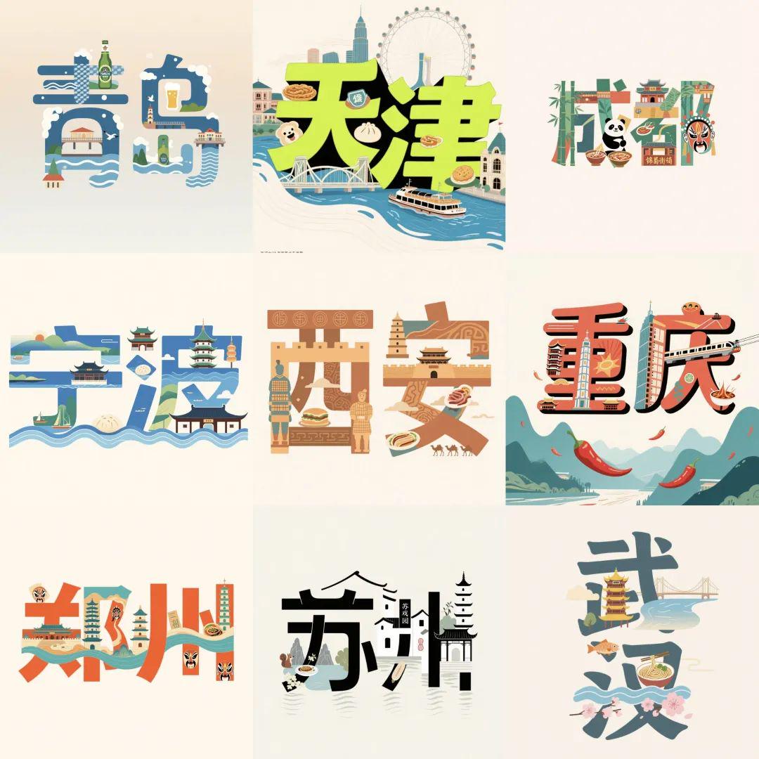 城市名称创意字体设计素材，用AI帮你轻松设计