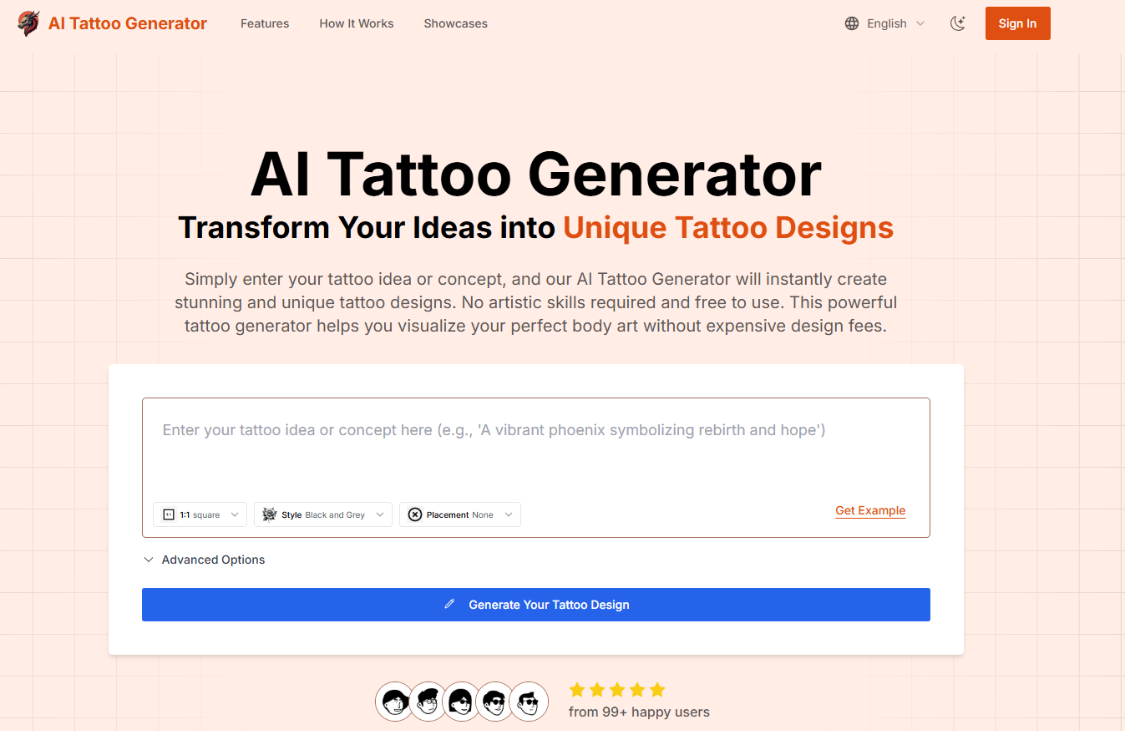 AI Tattoo Generator: AI tattoo design generator, just enter a tattoo idea or concept to instantly create a tattoo design!