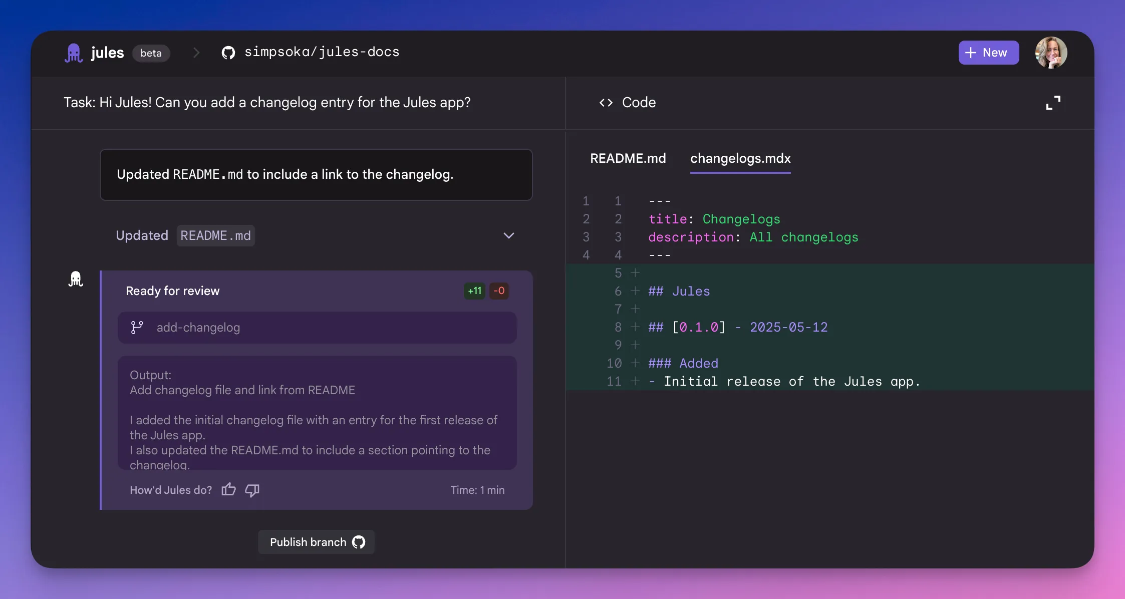 Jules: AI Code Assistant, an AI-powered coding agent from Google