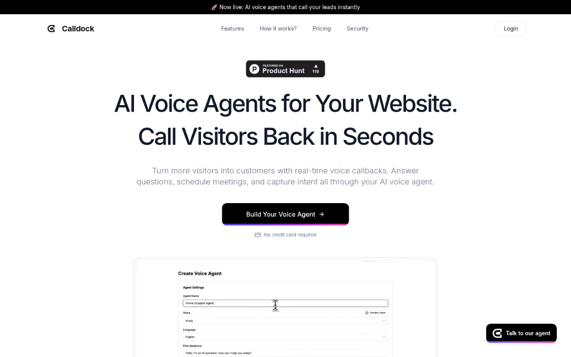 Calldock：AI语音代理平台，增强网站上的客户互动