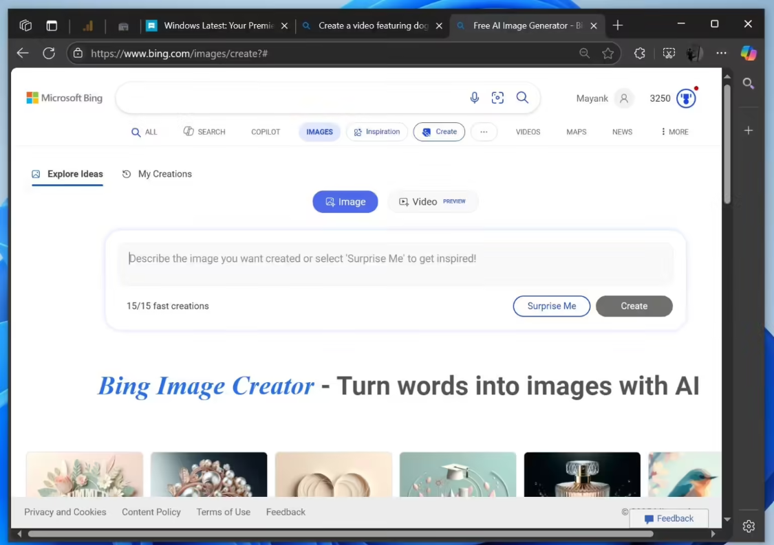 Microsoft invites to test Bing Video Creator: free AI-generated video, based on OpenAI Sora model, up to 5 seconds, up to 480P