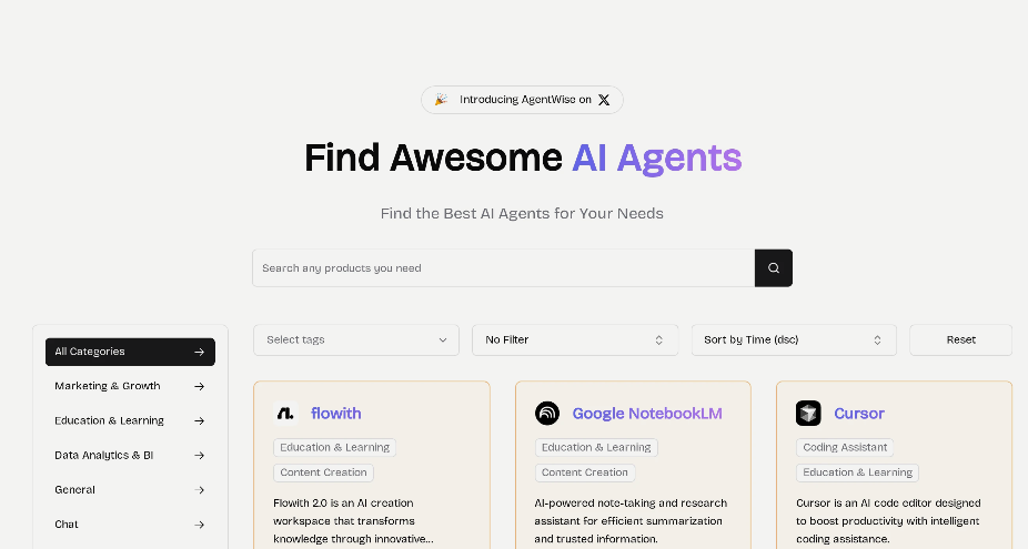 AgentWise: AI Intelligence Body Search and Discovery Platform, Bringing Together Many AI Tools