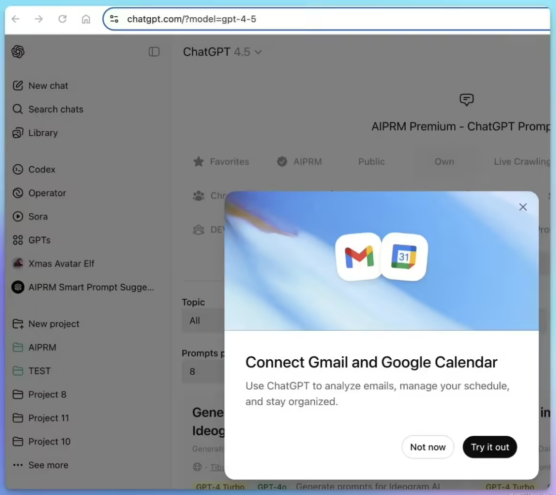 0b54d78fj00sy4x02009gd000v900rvp ChatGPT 灰度测试深度整合谷歌 Gmail / 日历功能,允许分析用户邮件内容生成日程