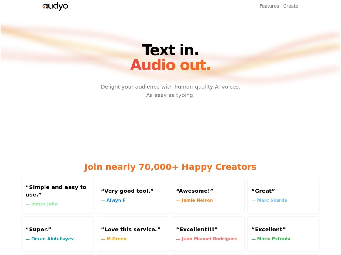 Audyo: an AI text-to-speech platform that helps users quickly generate high-quality speech