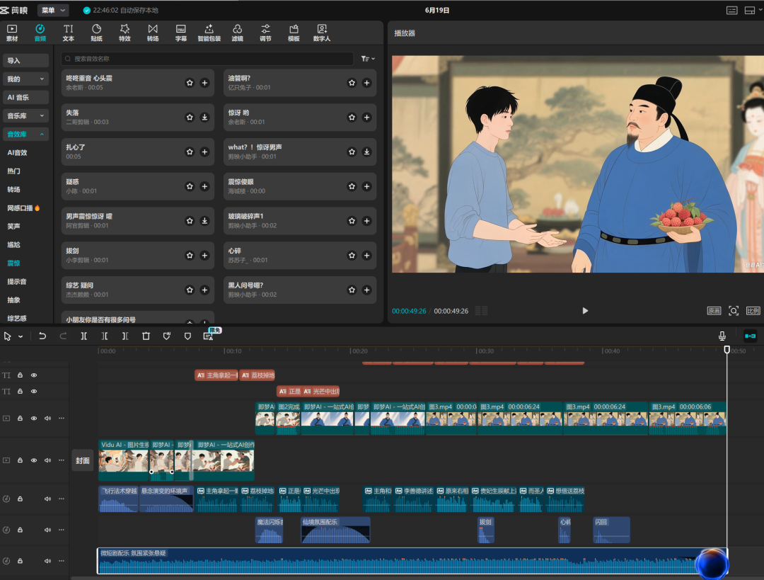 Use AI to produce "Lychee in Chang'an" AI short film video, the second creation of the video is directly applied to make a pop-up video
