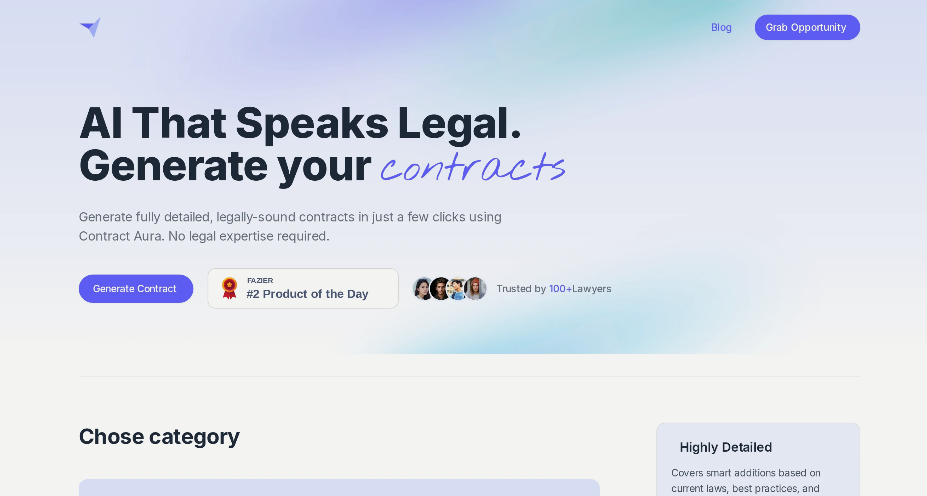 Contract Aura: AI contract generation tool that generates a complete, legally binding contract in minutes