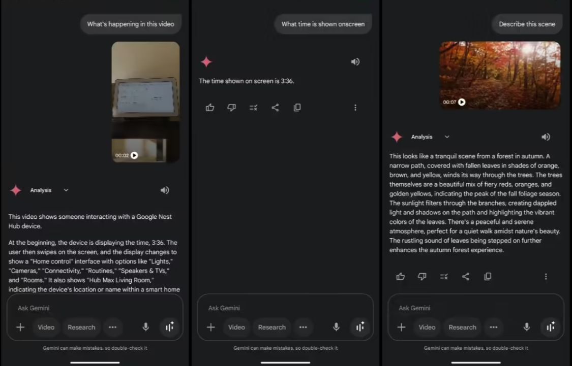 Google Gemini adds video upload and analytics, available for Android, web