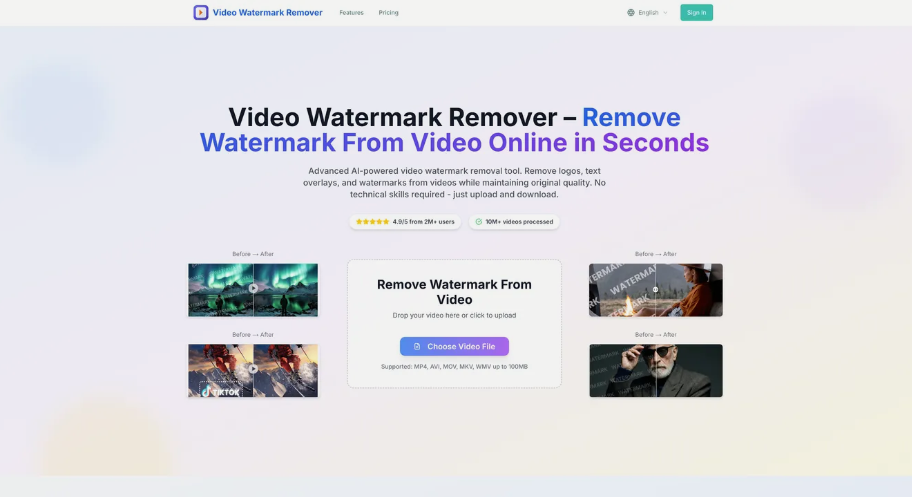 Video Watermark Remover: Online free video watermark removal tool to remove logos, text overlays and watermarks from videos!