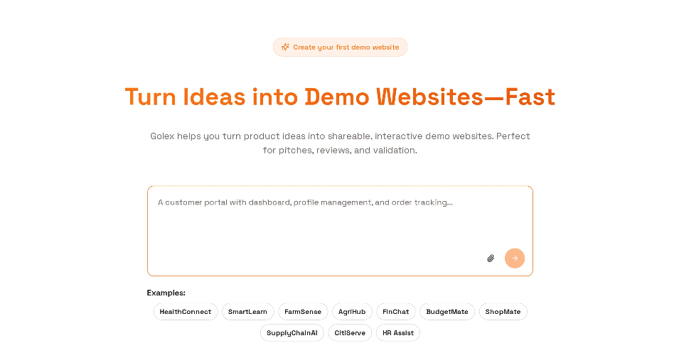 Golex AI: Code-free platform that transforms ideas into interactive demo websites without coding