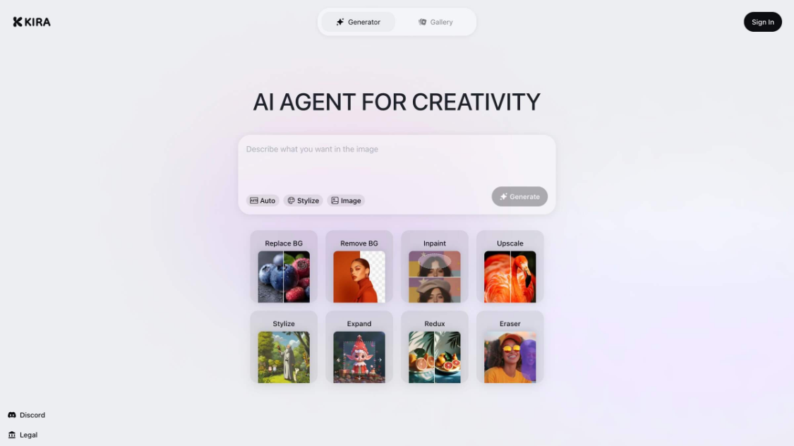 Kira: AI image generation and editing tool, creative intelligence focused on AI image modification and generation
