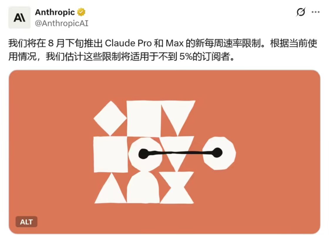 Anthropic Issues "Limit Order" on Claude Pro / Max: Effective August 28th, Affects Less Than 5% Subscribers