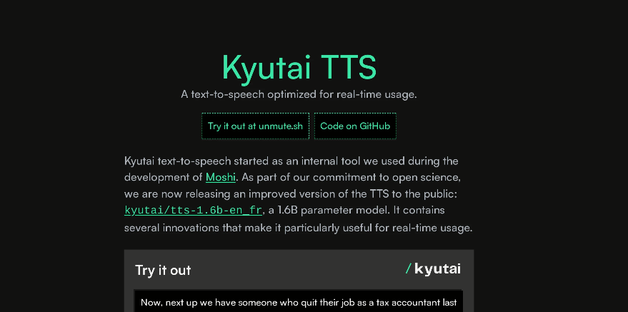 Kyutai TTS: an open source TTS model, ultra-low latency speech synthesis tool