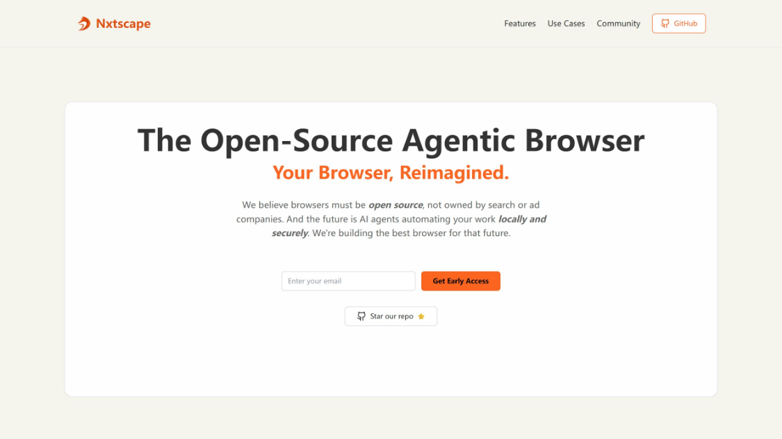Nxtscape: an open source AI Intelligent Body Browser that focuses on local AI Agents and privacy protection