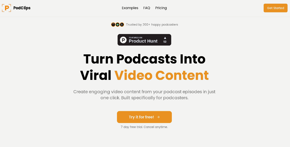 PodClips: one-click podcast video content generation, AI auto-generated short videos