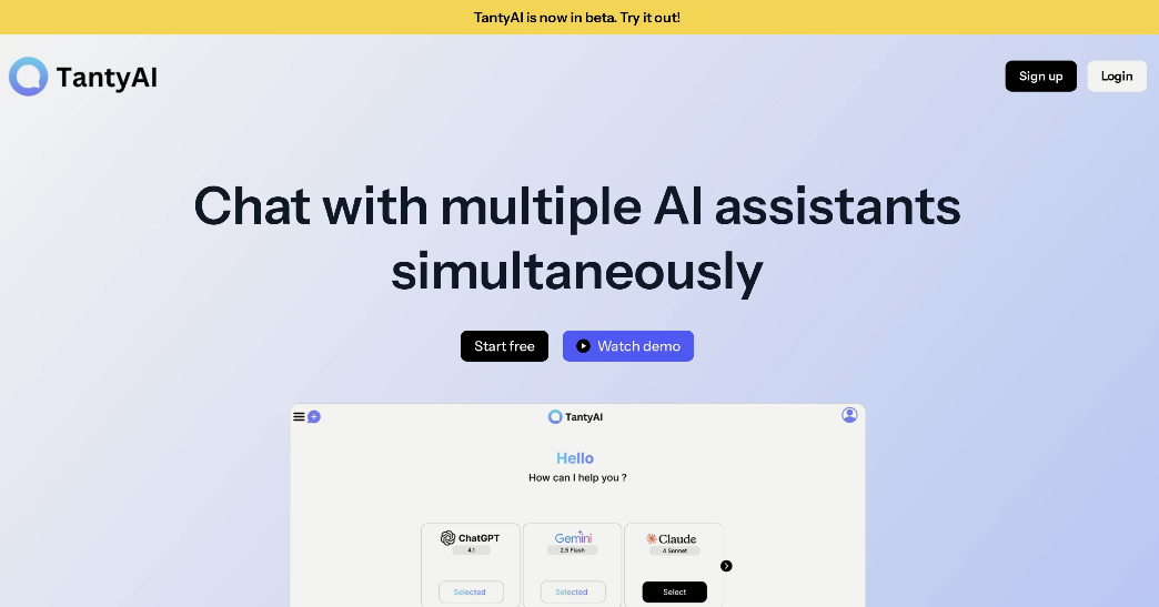 TantyAI: a platform that integrates multiple AI models, including GPT-4o mini, Gemini, DeepSeek, Claude, Grok, and more!