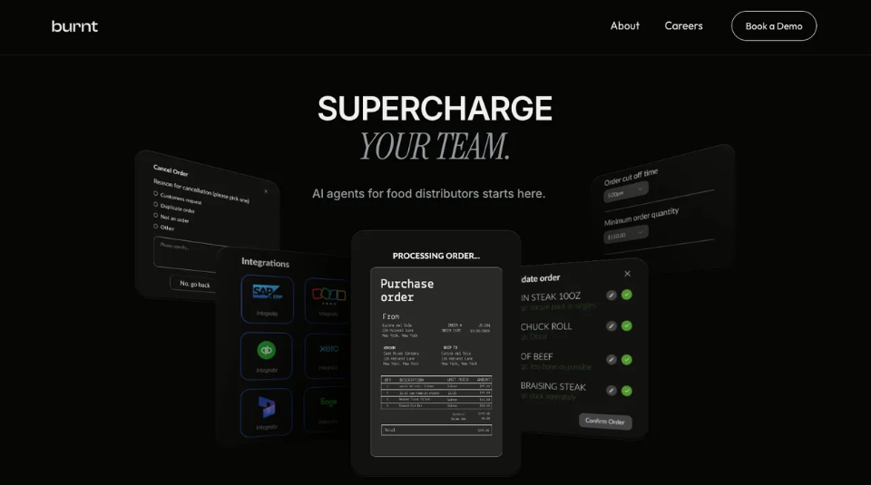 burnt: food supply chain AI agent system that automates order management, analyzes buying patterns, and improves customer satisfaction and repurchase rates