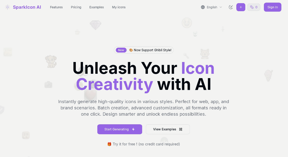 SparkIcon AI: AI icon generator, generate high quality icons in one click!