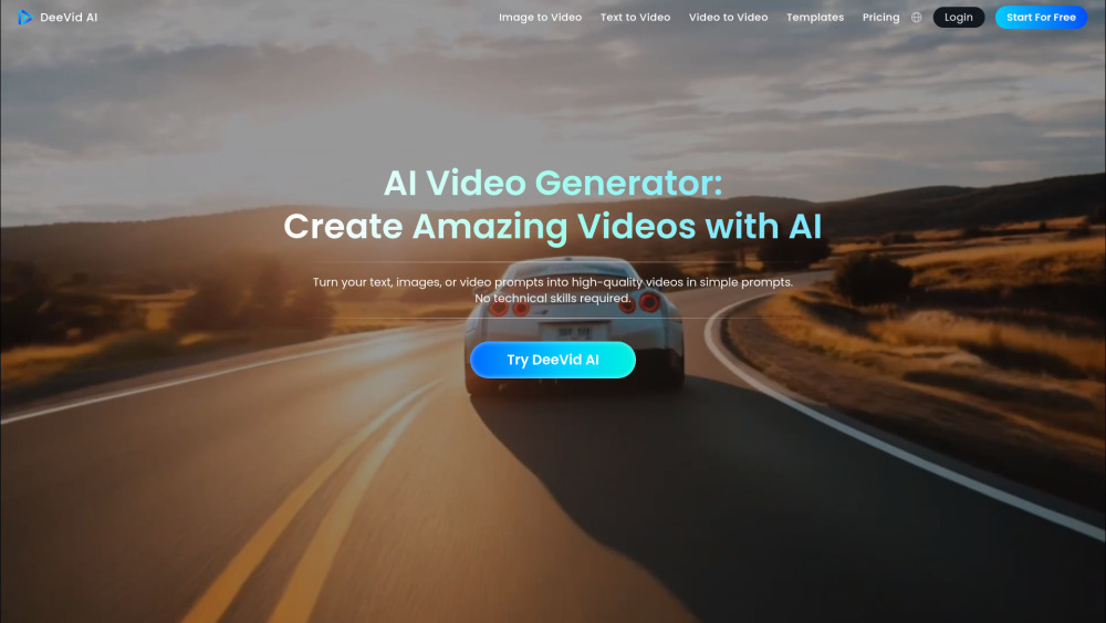 DeeVid AI: Online AI video generator, which generates high-quality, diverse videos from text, pictures and videos