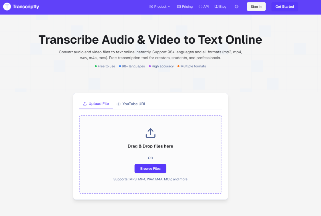 Transcriptly: Free online audio and video-teletext to support multiple formats such as MP3 and MP4