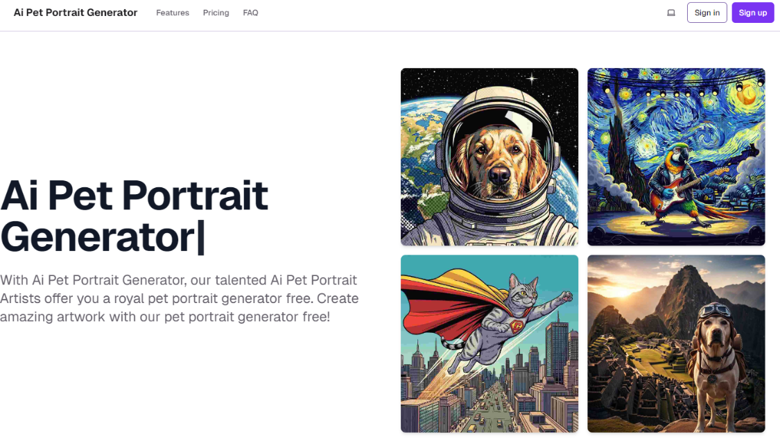 Ai Pet Portrait Generator：AI宠物肖像生成器，将宠物照片可用于多种印刷品