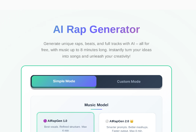 AIRAPGEN: AI rap generator, free of charge generating unique rap, beat and full