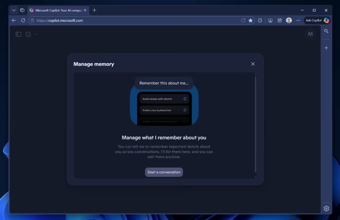 微软 Copilot 将上线完整 AI 记忆管理功能