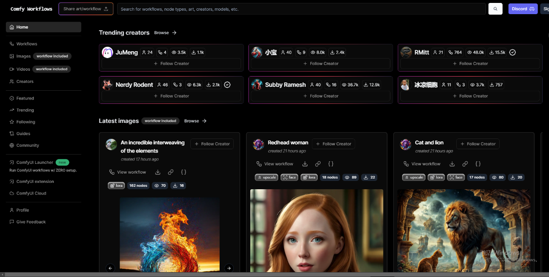 Comfy Workflows: Comfy UI Workstream Sharing Community to support downloading and online editing of workflows
