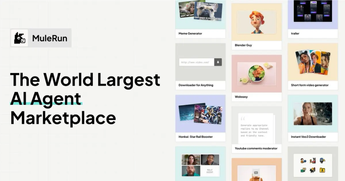 MuleRun: AI Agent trading market, which allows users to plug in and use various smart agents