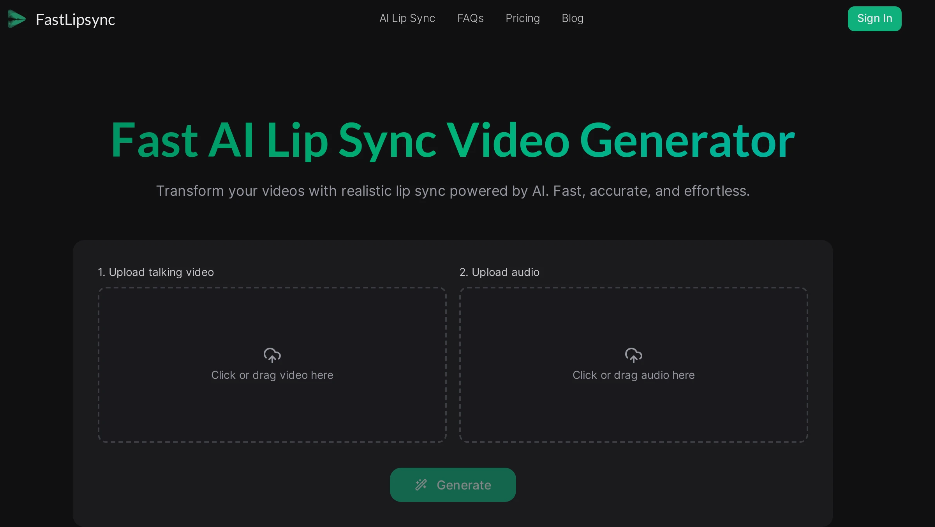 FastLipsync: AI lip sync video tool to quickly generate realistic lip sync videos