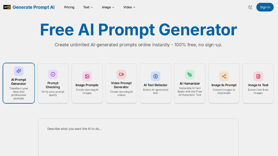 Generate Prompt AI：AI提示词生成工具，提供AI提示词生成、文本润色、图像转文本等多种AI工具