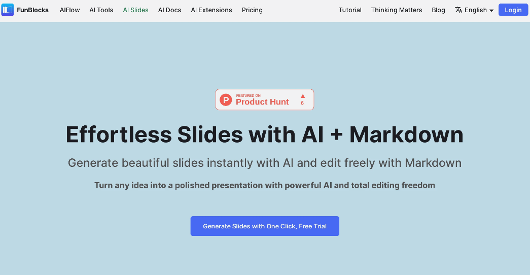 FunBlocks: A Markdown-based AI presentation tool to quickly create professional slides to support KaTeX, Mermaid charts
