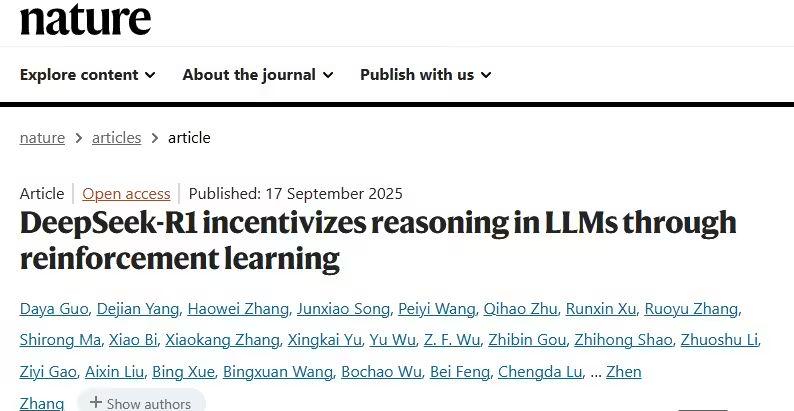DeepSeek-R1 Thesis is on the cover of Nature, which is written by Liang Wenbing