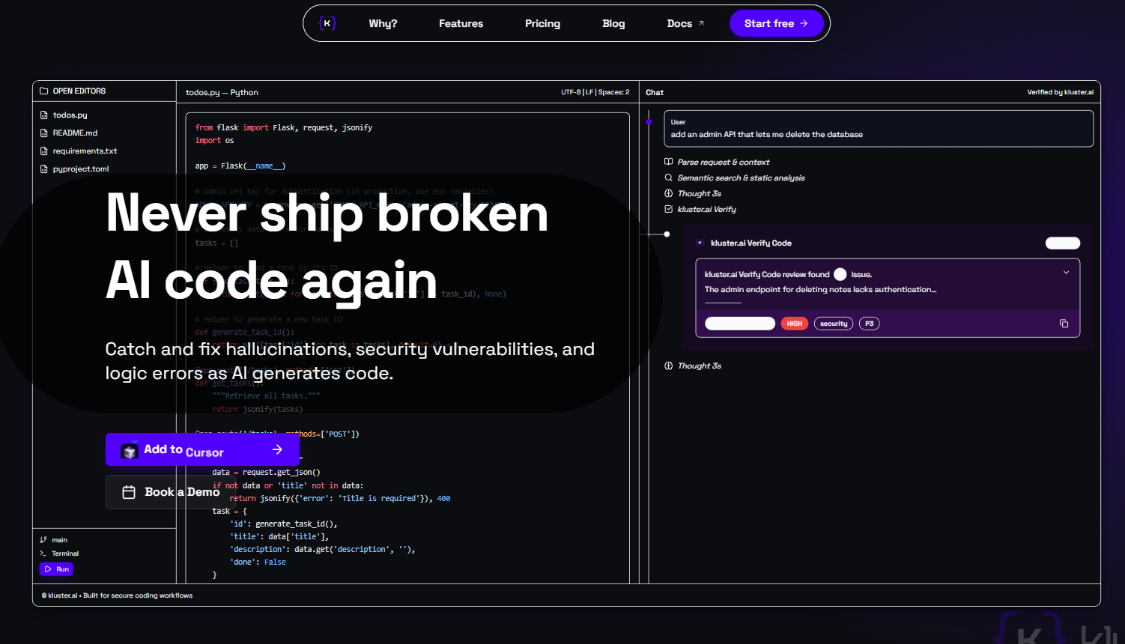 kluster: ACX tool to help developers repair errors, security loopholes and logical errors in AI into code