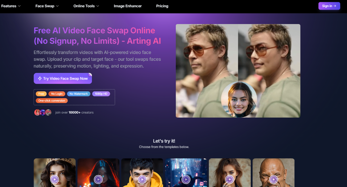 Free Unlimited Video Face Swap：免费AI视频换脸工具，无需注册无水印