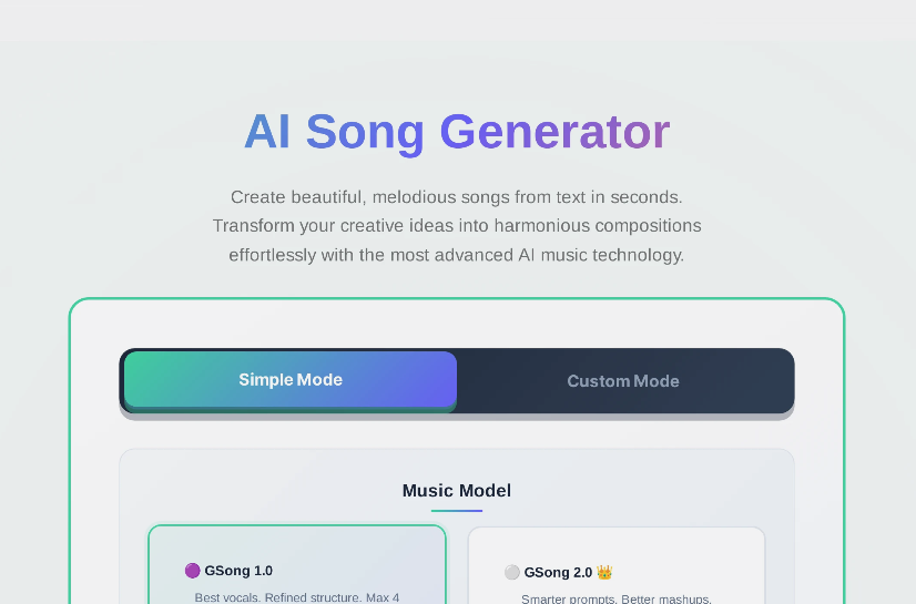GSong: online AI song generator with support for lyrics and backing track creation