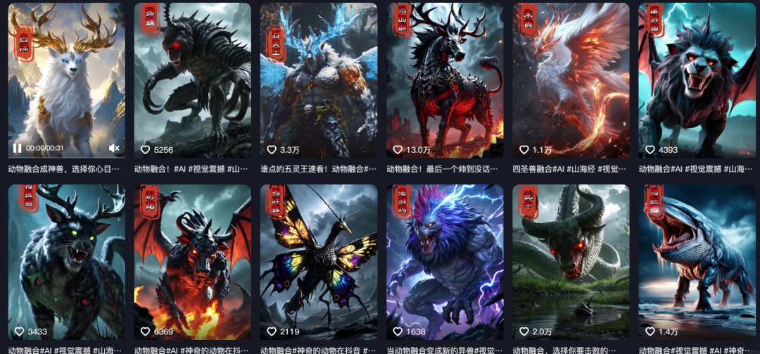 Fired Beasts Combining Ai short video. Five minutes to learn how to produce animal integration transformation video from Ai