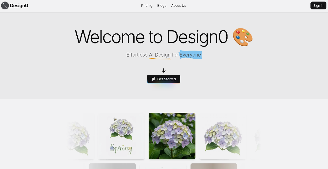 Design0: AI Design Tool to provide text generation graphics, smart image editing, built-in factor library, etc