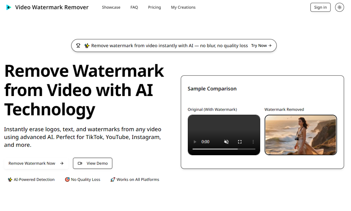 AI Video Watermark Remover: AIT Rapid Removal Video Watermarking Tool to Support TikTok, YouTube, Instagram
