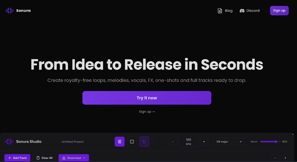 Sonura: AI Music Generator to create a tax-free cycle, melody, voice and full track in seconds
