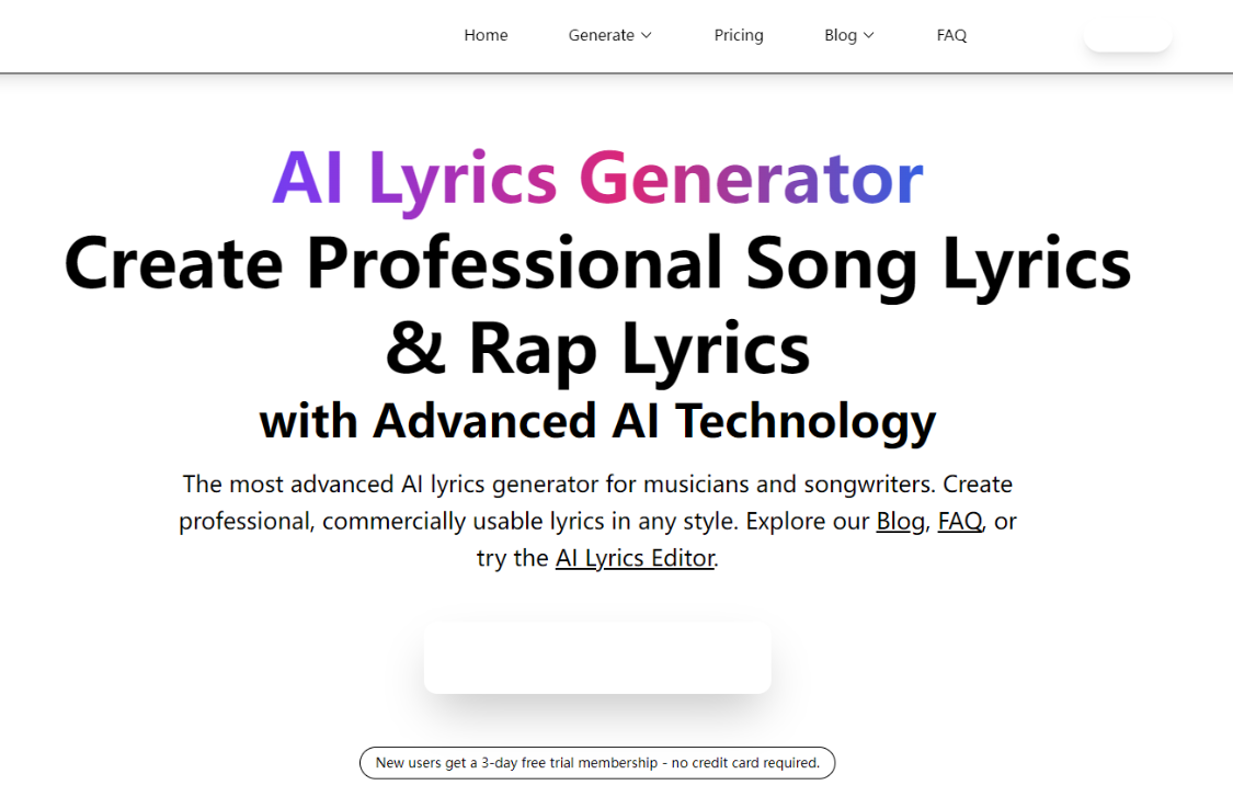 AI Lyrics Generator: Ai lyrics generator, quickly generating high-quality, commercial original lyrics
