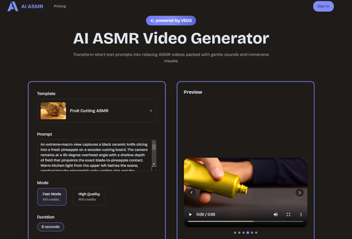AI ASMR: ASMR VIDEO GENERATION TOOL TO CONVERT TEXT TIPS INTO A SMOOTH ASMR VIDEO