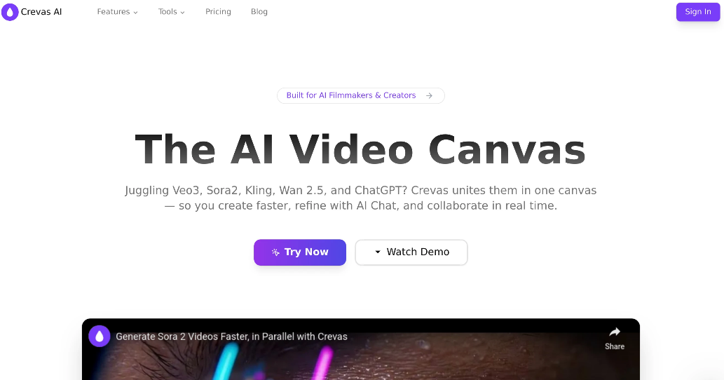 Crevas AI: A video creation platform designed specifically for AI film producers and content creators