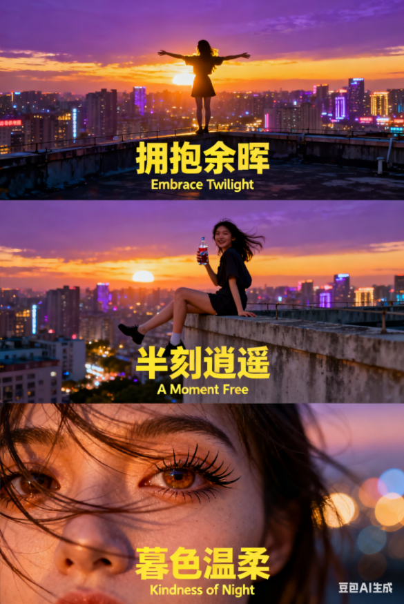 豆包AI图片生成教程，一键生成三宫格电影感写真照（附提示词）