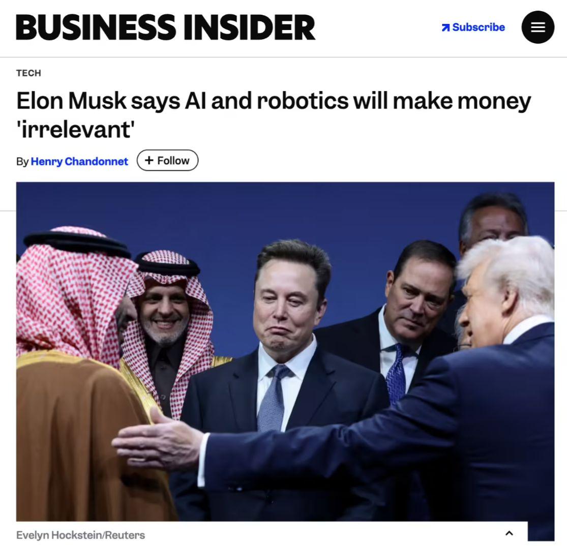 MASK: AI AND ROBOTS MAKE MONEY IRRELEVANT, AND WORK BECOMES AN OPTION