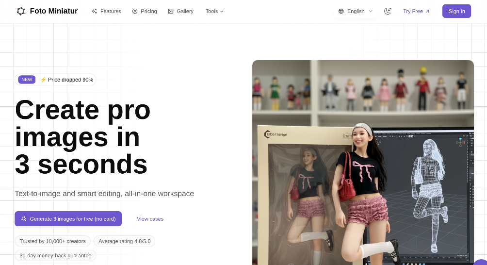 Foto Miniatur: AI Image Generation and Edition Platform, which provides functions from text to image, smart editing, microworld creation, etc