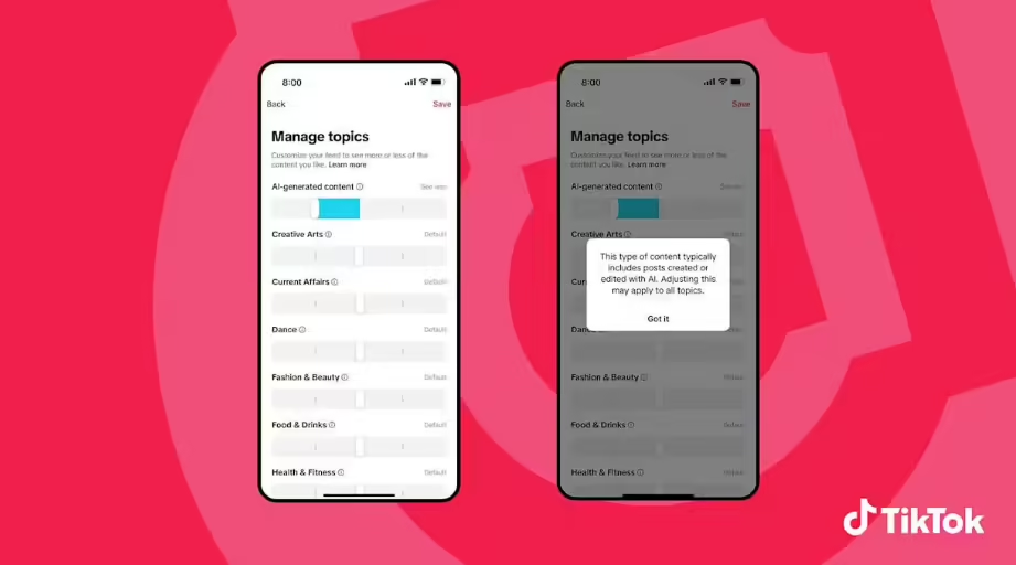 5a28ea4aj00t60a6q004id000pl00e8p TikTok will open user settings to reduce AI content in short video stream