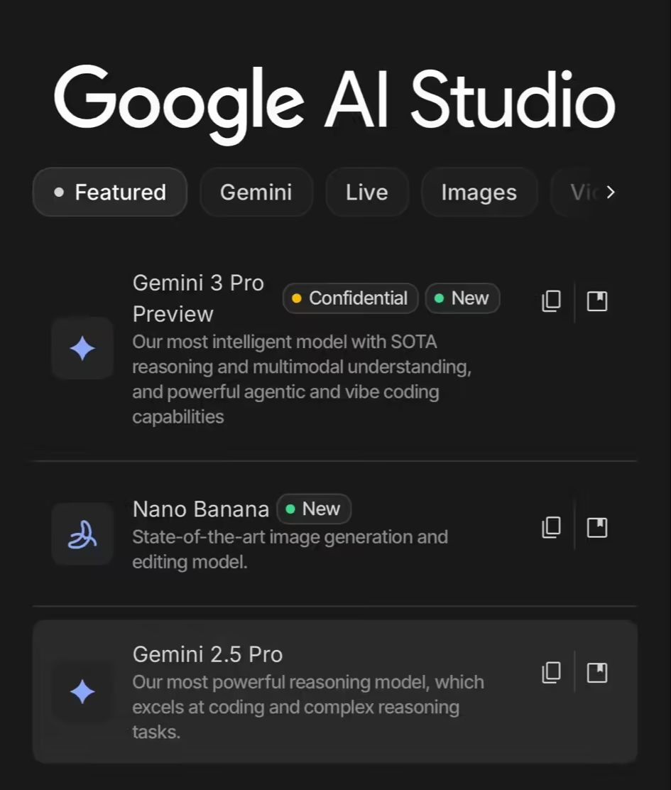 Gemini 3 Pro Preview model is online Google AI Studio